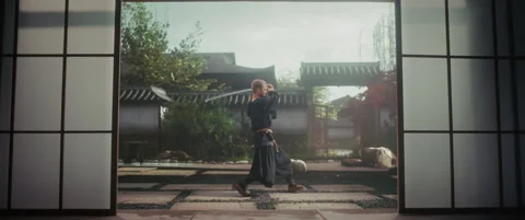 Male Samurai Practice with Sword Stock Footage 321011109
