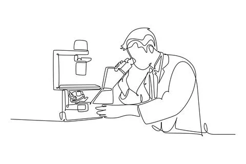Male scientist analyze virus using laboratory microscope Stock Illustration