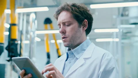 Male Scientist Analyzing Data on Digital Tablet in Laboratory Stock Footage 332671330