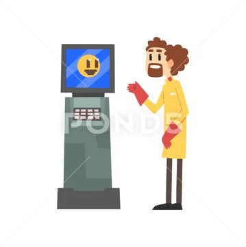 Male scientist and robotic machine, artificial intelligence technology concept Stock Illustration