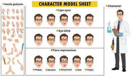 Male Scientist Character Constructor Kit. Customizable Researcher Model Sheet  Stockillustratie