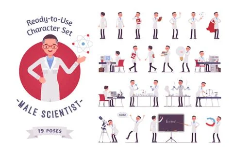 Male scientist ready-to-use character set Stock Illustration