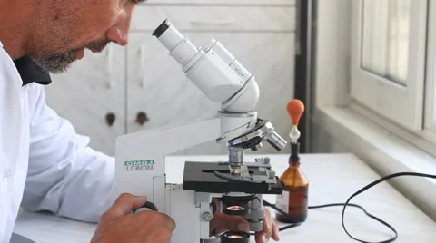 Male scientist working in with microscope Video stock 42039094