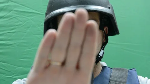 Male Security Guard with bulletproof halmet On chromakey background Видео 119381352