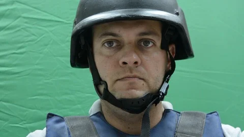 Male Security Guard with bulletproof halmet On chromakey background Vídeo Stock 119381734