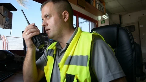 Male security guard on workplace in action Video stock 95582391