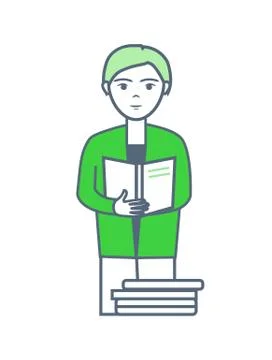 Male Seriously Reading Document Isolated Vector Stock Illustration
