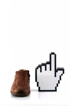 Male shoe and cursor pointer hand sign 스톡 일러스트