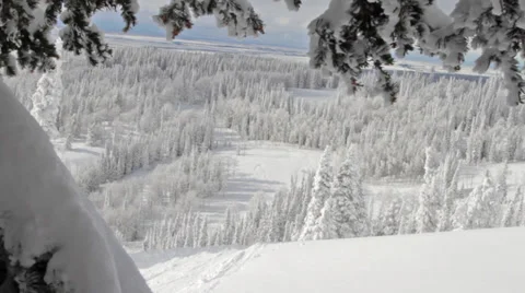 A male skier does a 360 off of a small jump Stock Footage 36294412