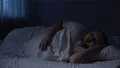 Male snoring at night in bed, sleeping apnea disease, breath shortness, asthma 4k or 4k+ Resolution