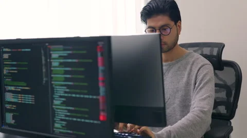 Male Software Developer Concentrating on Coding. Stock Footage 267178751