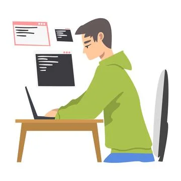 Male as Software Developer or Programmer Engaged in Coding in Server-side Stock Illustration