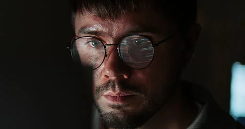 Male software developer work late night, program coding in home office Stock Footage 328600202