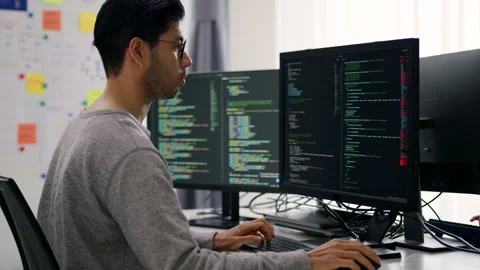 Male Software Developer Working on Multiple Screens. Stock Footage 273192568