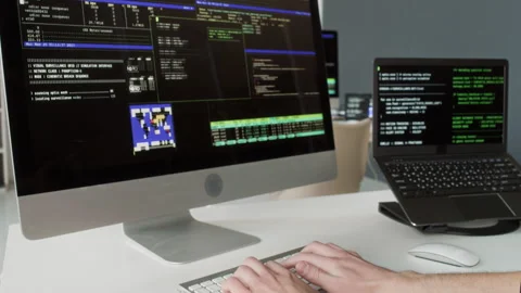Male Software Engineer Typing on Computer Reviewing Code on Screen at Office Stock Footage 330125561