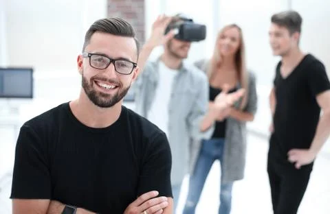 Male software programmer testing a new app Stock-Fotos