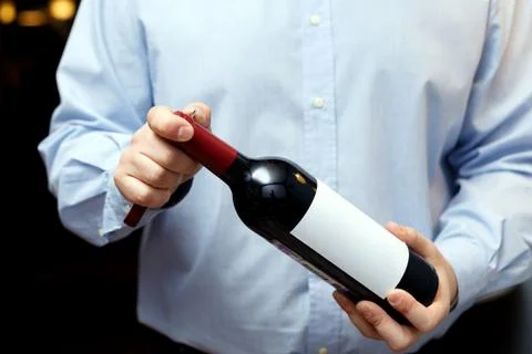 Male sommelier is checking and testing red wine Stock Photos