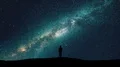 The male standing against the starry sky. time lapse 4k or 4k+ Resolution
