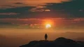 The male standing on a mountain top against the bright sunrise. time lapse 4k or 4k+ Resolution
