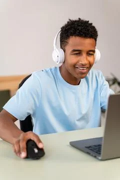 Male streamer recording tutorial from home. Stock Photos