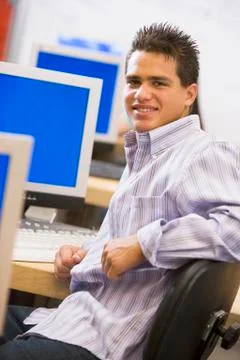 Male student in computer class Stock Photos
