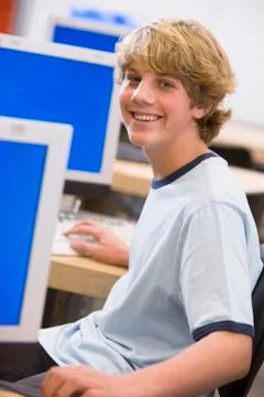 Male student in computer class Stock Photos