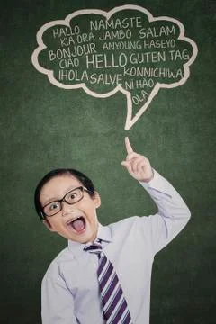 Male student studying multilanguage Stock Illustration