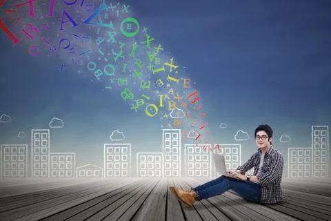 Male student using laptop Stock Illustration