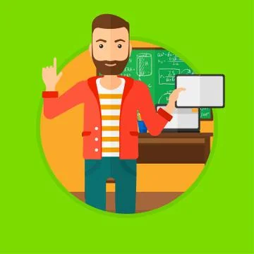 Male student using tablet computer in classroom 库存插图