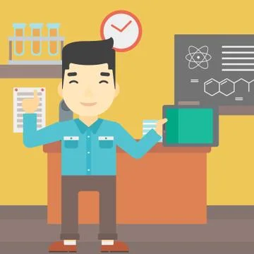 Male student using tablet computer in classroom Illustrazione stock