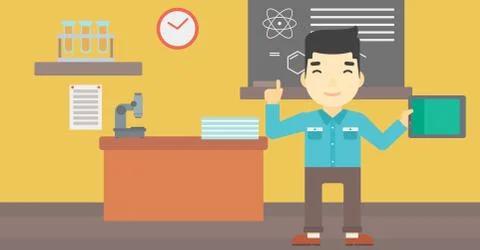 Male student using tablet computer in classroom イラスト素材