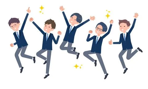 Male students jumping Stock Illustration