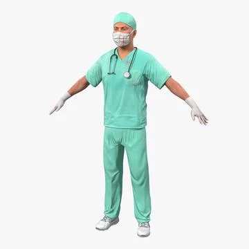 Male Surgeon Caucasian with Blood 3D Model