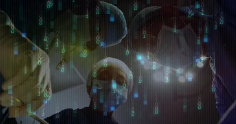 Male surgeon inserting scalpel under lamp triggers animated binary code overlay Stock Footage 312657449