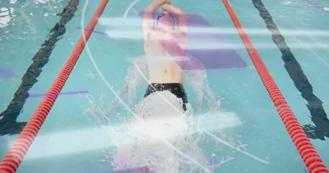 Male swimmer at start executing backstroke dive in sports pool animated gauge Stock Footage 315028848