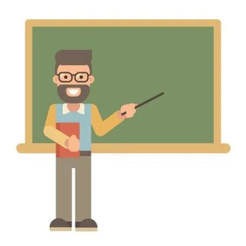 Male teacher with a book and a pointer near a blackboard. Teacher's Day. Back Illustrazione stock