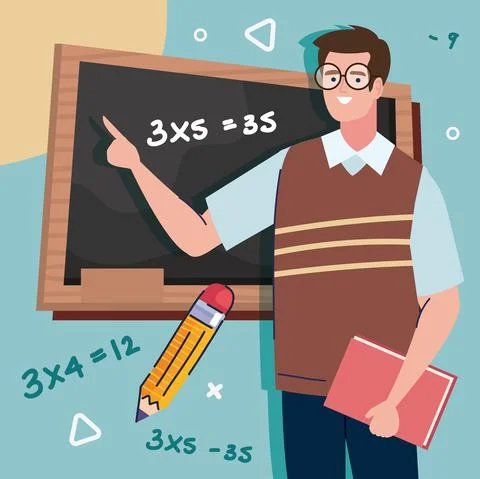 Male teacher in math class Illustrazione stock
