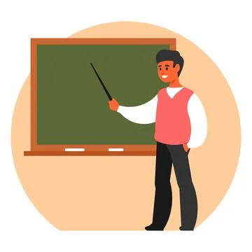 Male teacher with the pointer in classroom Vector illustration in flat style Illustrazione stock