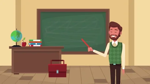 Male teacher standing in classroom with pointer and chalkboard for educatio.. Video stock 334263291