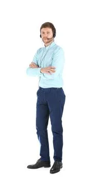 Male technical support operator with headset isolated on white Stock Photos