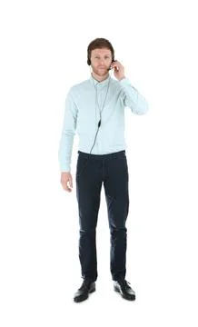 Male technical support operator with headset isolated on white Stock Photos