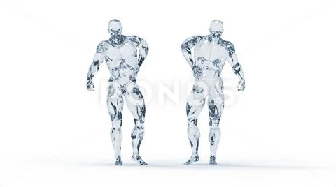 Male torso made of glass, pain in the back isolated on white background. 3d Stock Illustration