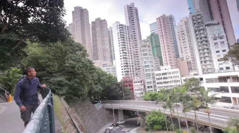 Male Tourist with Back Pack exploring Hong Kong Stock Footage 43603305