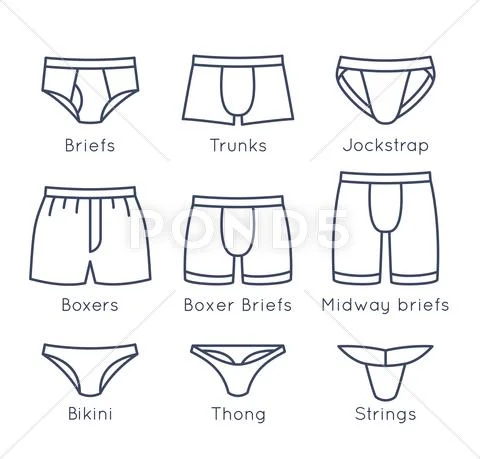 Male underwear types flat thin line vector icons set Stock Illustration