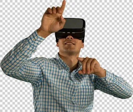 Male use virtual reality headset Stock Photos