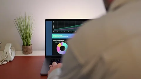 Male Using Business Analytics Dashboard on Laptop Video stock 322184277