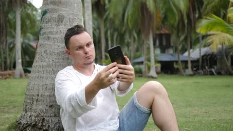 Male Using Smartphone Take Selfie Stock Footage 131293791