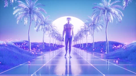 Male in VR glasses Synthwave loop Video stock 242948237