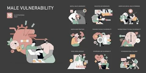Male vulnerability. Flat Vector Illustration Illustrazione stock