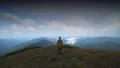 The male walking on the mountain against the lightning background 4k or 4k+ Resolution